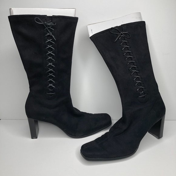 Laced Black High Heel Boots, Black size 10 Pesaro - Picture 1 of 13